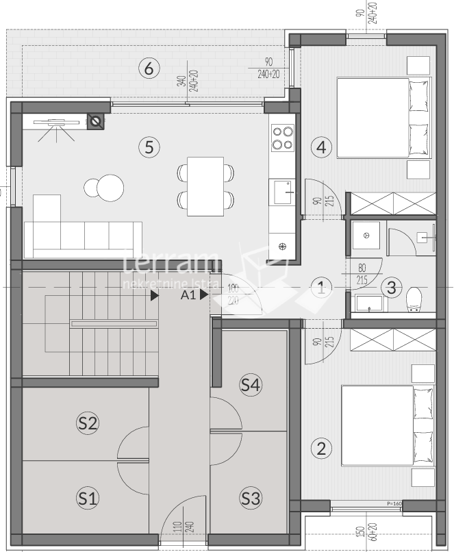 Istra, Pula, Valdebek, piano terra 61,36m2, 2 camere da letto + soggiorno, ripostiglio, parcheggio, NUOVO, #vendita