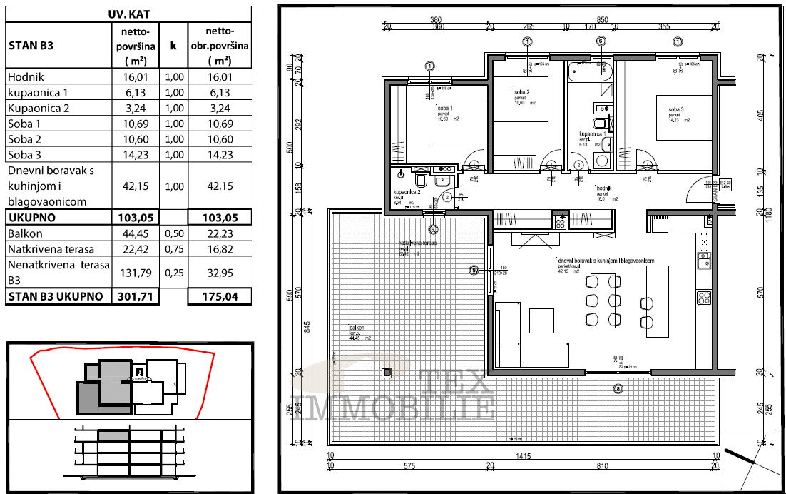 Zona di Parenzo – Attico in nuova costruzione con tre camere da letto