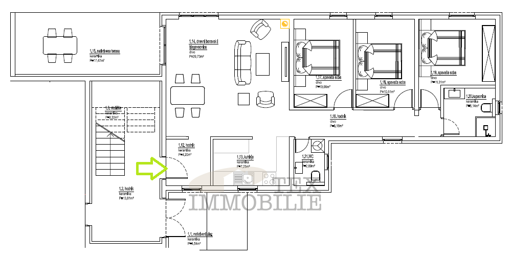 Appartamento con giardino e tre camere - B