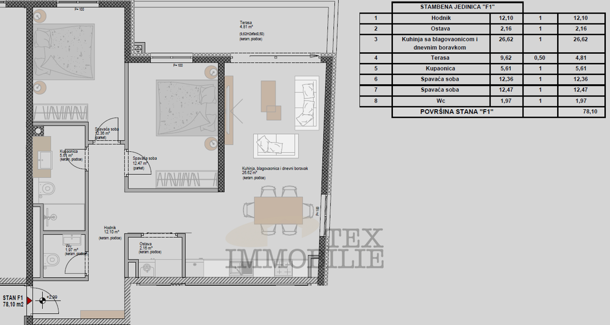 Poreč – Moderno appartamento trilocale a 1 km dal mare – F3