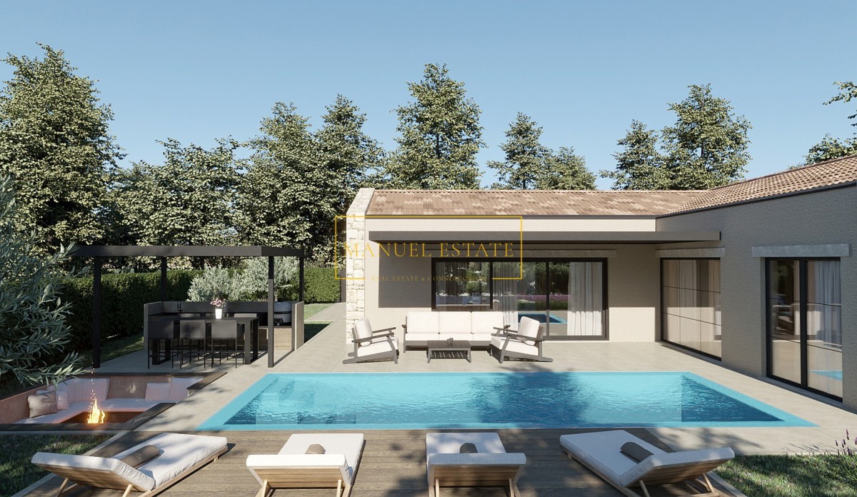 VILLA LUXURY 150m² CON PISCINA E CUCINA ESTERNA – IDEALE PER LA VITA FAMILIARE E L'INVESTIMENTO, CON GIARDINO DI 750m², VICINO A POREČ!