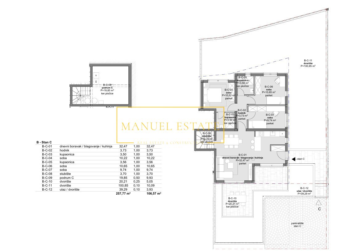 APPARTAMENTO MODERNO DI 106,57 M² CON TRE CAMERE DA LETTO, GIARDINO PRIVATO E TERRAZZO A POREČ, ISTRIA!