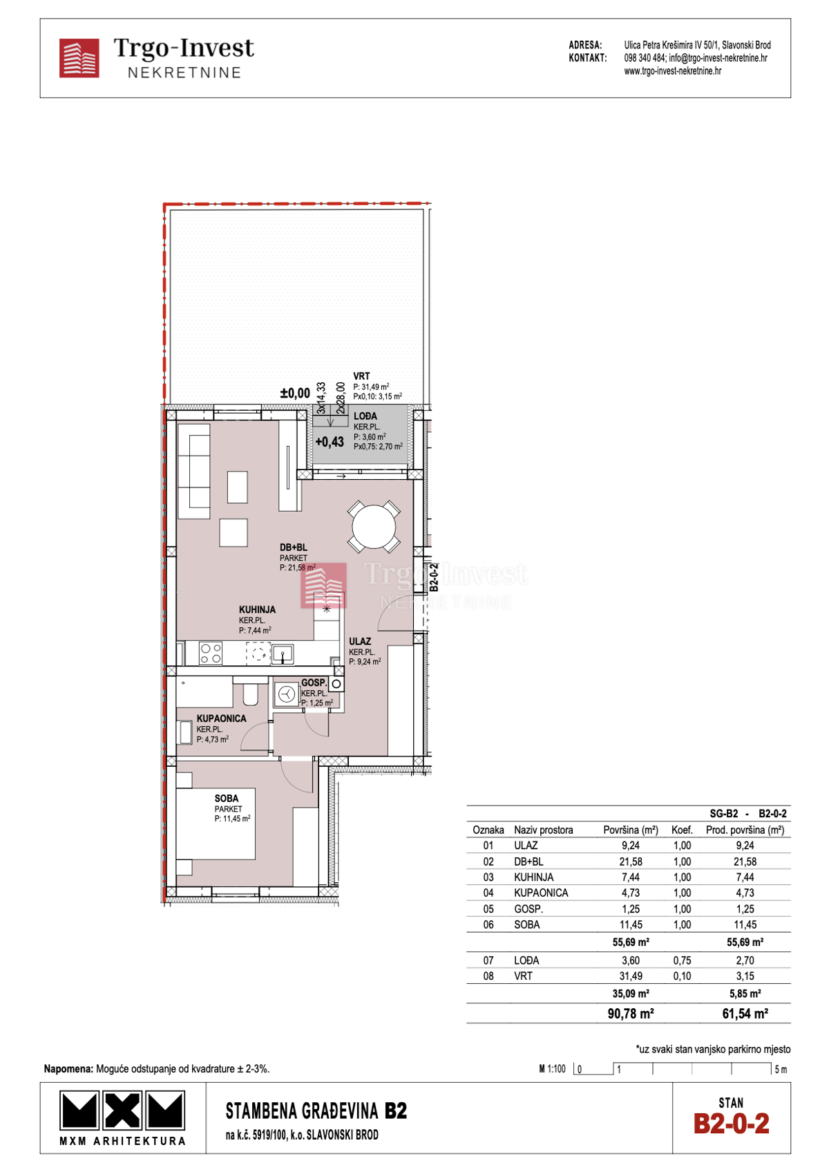 Appartamento Livada, Slavonski Brod, Josipa Bašića, Slavonski Brod , 61,54m2