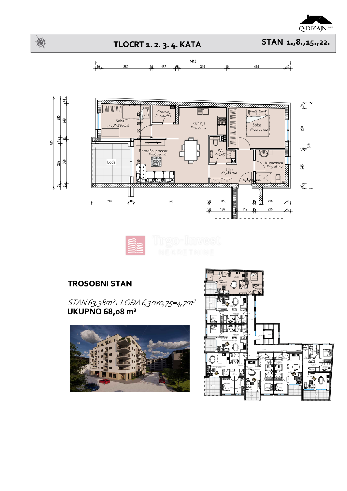 Appartamento Centar, Slavonski Brod, 68,08m2
