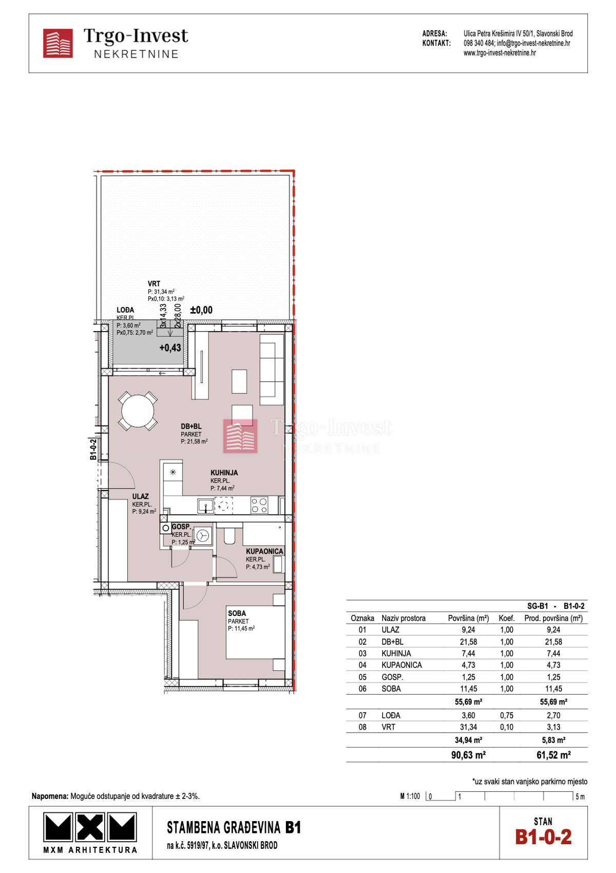 Appartamento Livada, Slavonski Brod, 61,52m2