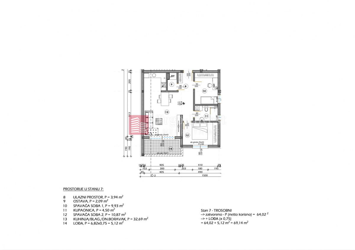 Appartamento Livada, Slavonski Brod, 69,14m2