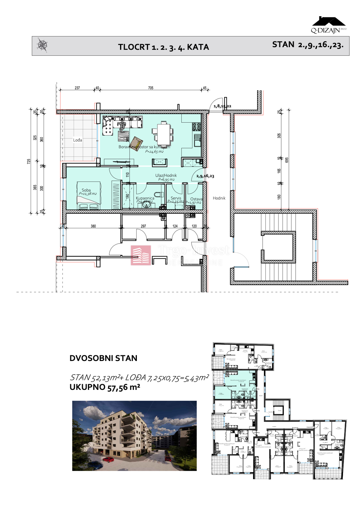Appartamento Centar, Slavonski Brod, 57,56m2