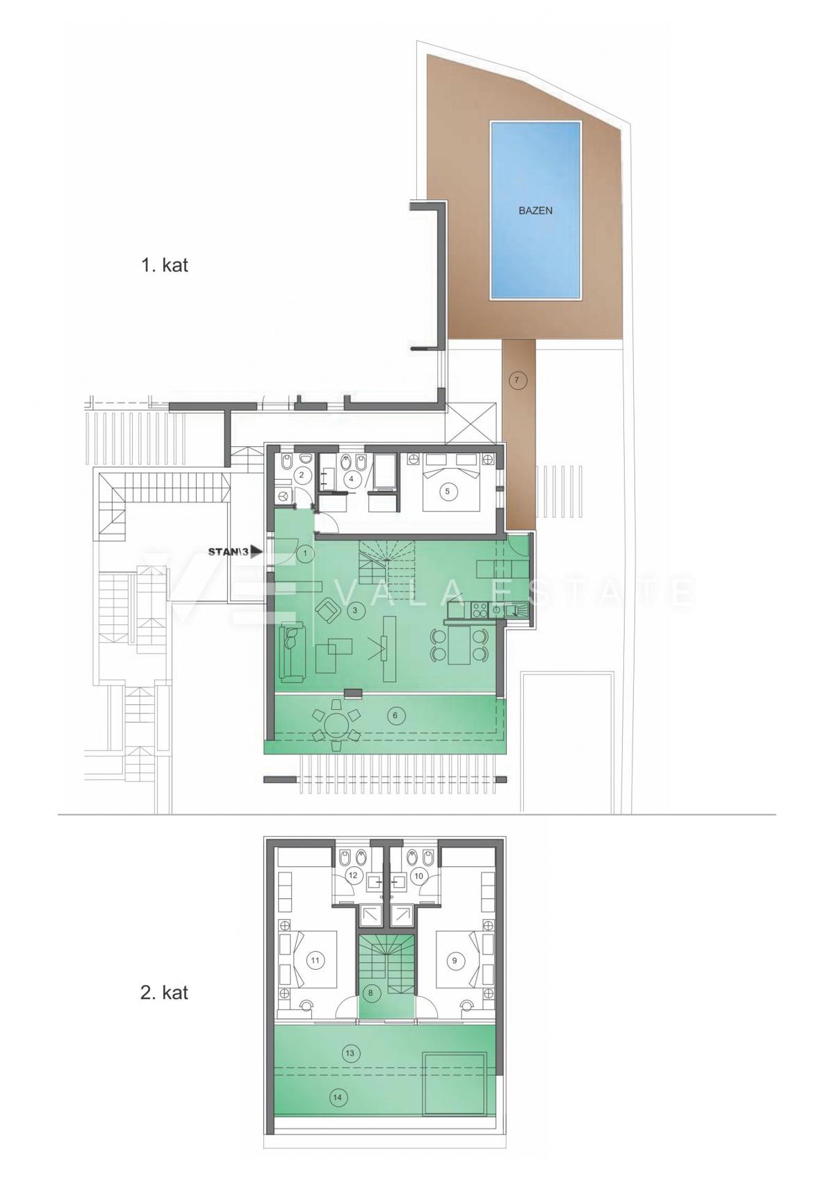 Moderno appartamento penthouse con piscina privata e aperta vista sul mare