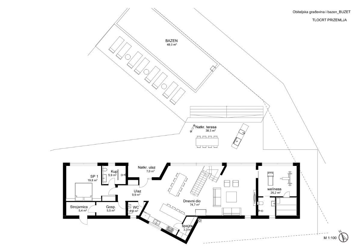 Progetto di una villa con piscina, con vista sulla natura e sulla città di Buzet