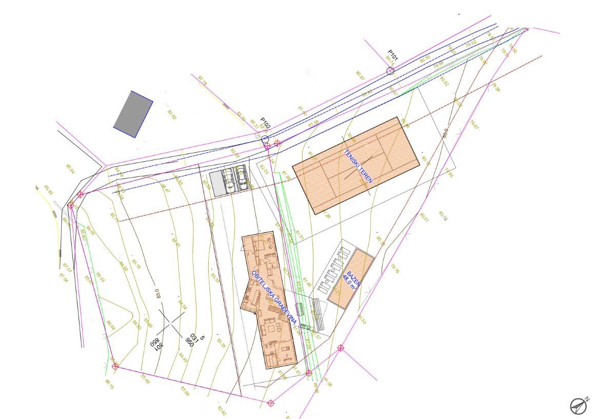 Progetto di una villa con piscina, con vista sulla natura e sulla città di Buzet