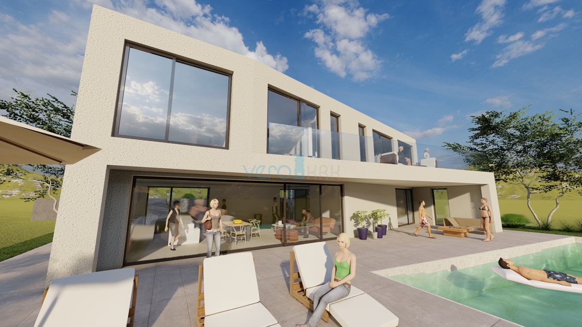 Città di Krk, dintorni, villa dal design ultramoderno, piscina, vista mare, in vendita