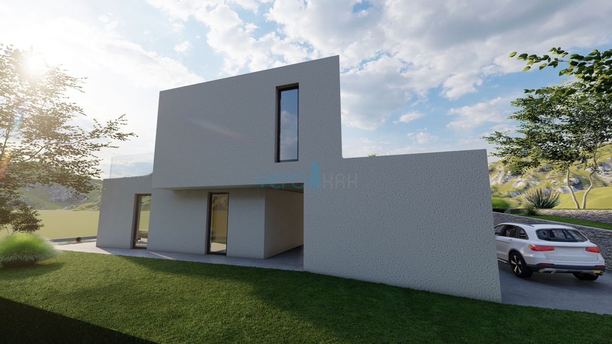 Città di Krk, dintorni, villa dal design ultramoderno, piscina, vista mare, in vendita