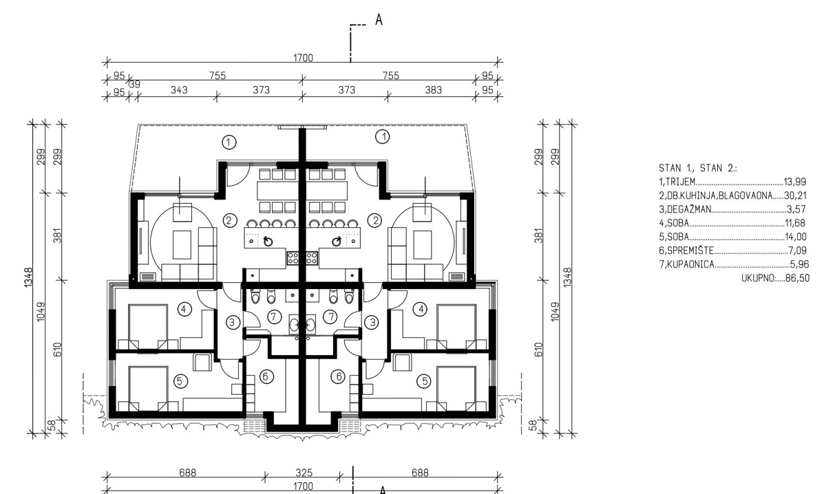 Omišalj, isola di Krk, nuova costruzione, appartamento bilocale al piano terra, giardino, seconda fila dal mare, vendita