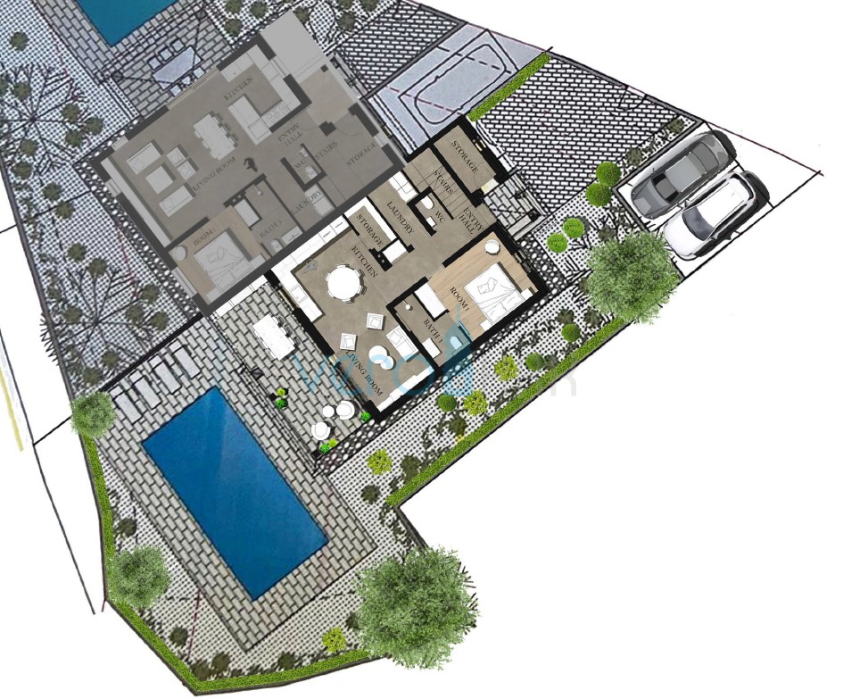 Isola di Krk, città di Krk, zona circostante, casa bifamiliare di nuova costruzione con piscina, giardino, vendita