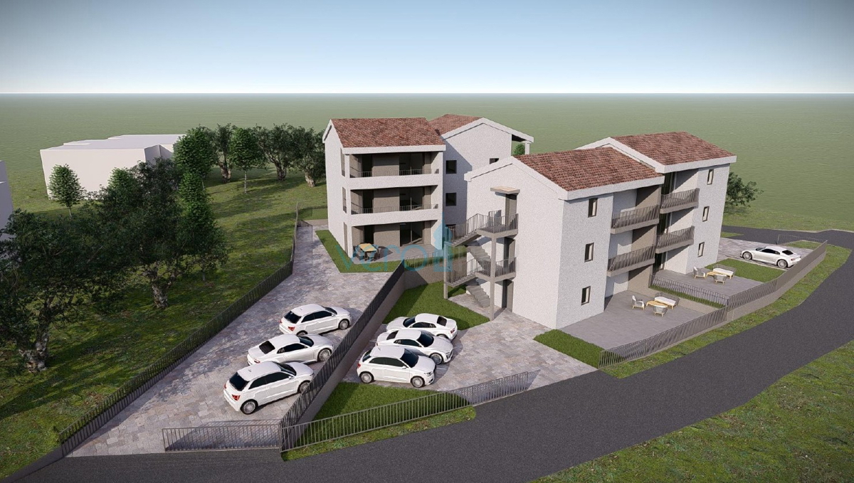 Bai Soline, isola di Krk, appartamento bilocale al piano, vista, nuova costruzione, in vendita