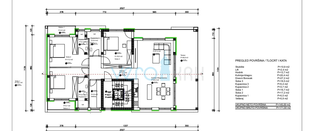 Vrbnik, isola di Krk, appartamento 175 m2, 1° piano, terrazza 40 m2, vendita