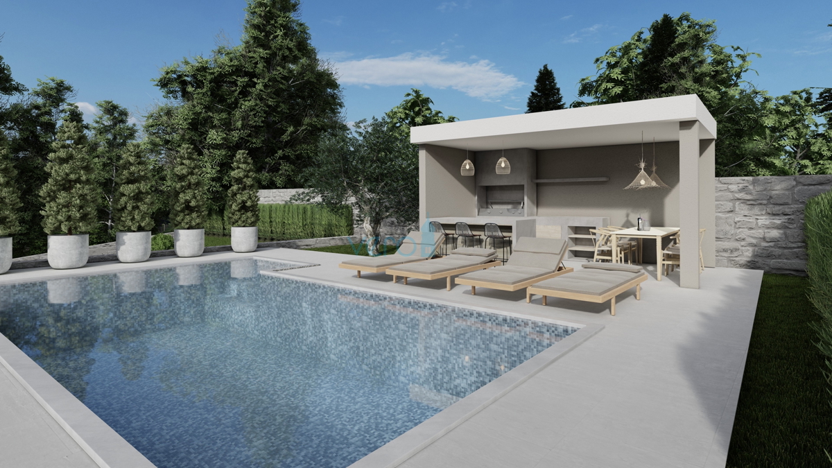 Rijeka, Kostrena, Villa indipendente con permesso di costruzione per una casa a due piani con piscina, in vendita