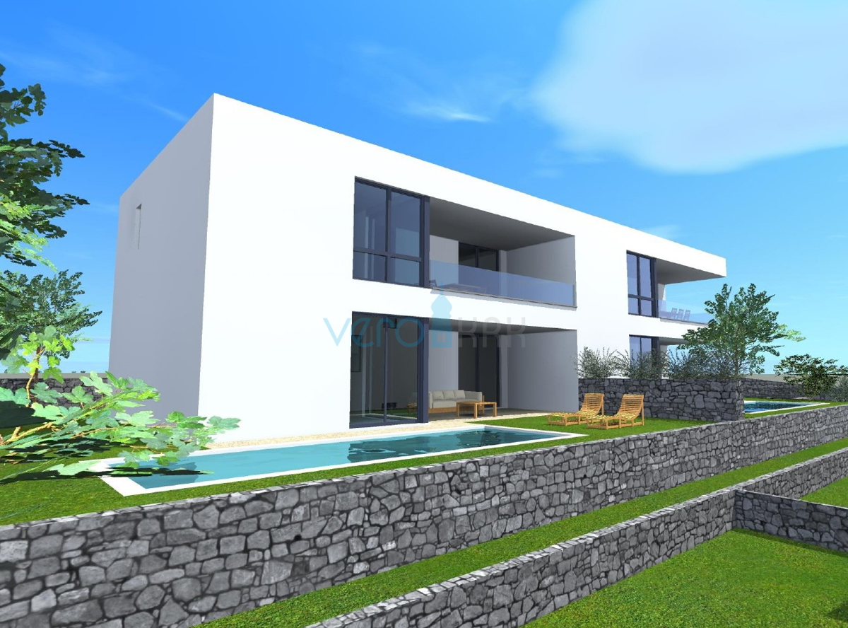 Isola di Krk, Malinska, nuova costruzione, casa moderna con piscina, giardino, vista, vendita