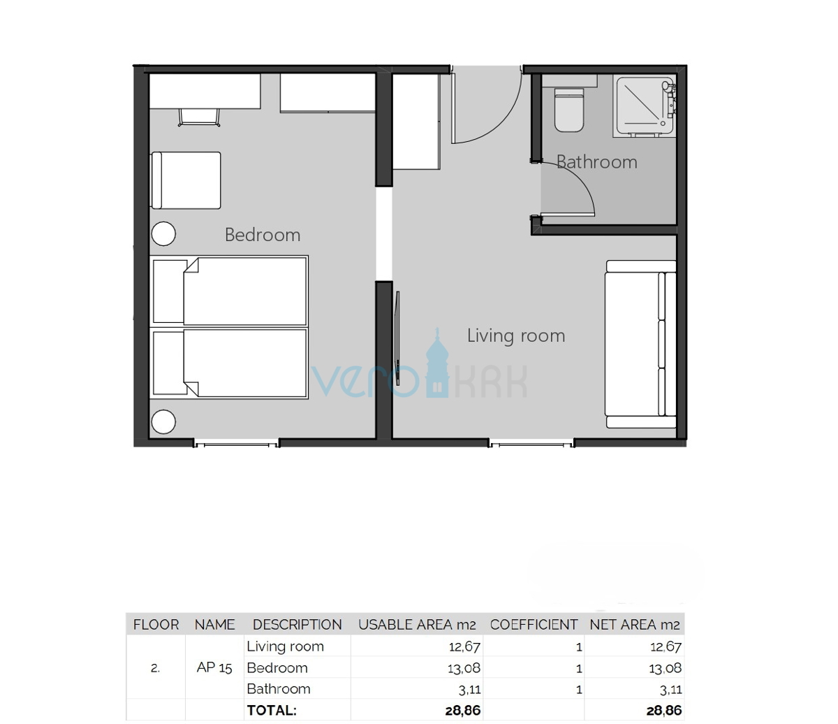 Crikvenica, nuova costruzione, moderno appartamento monolocale di 29 m2 al secondo piano, ascensore, vendita