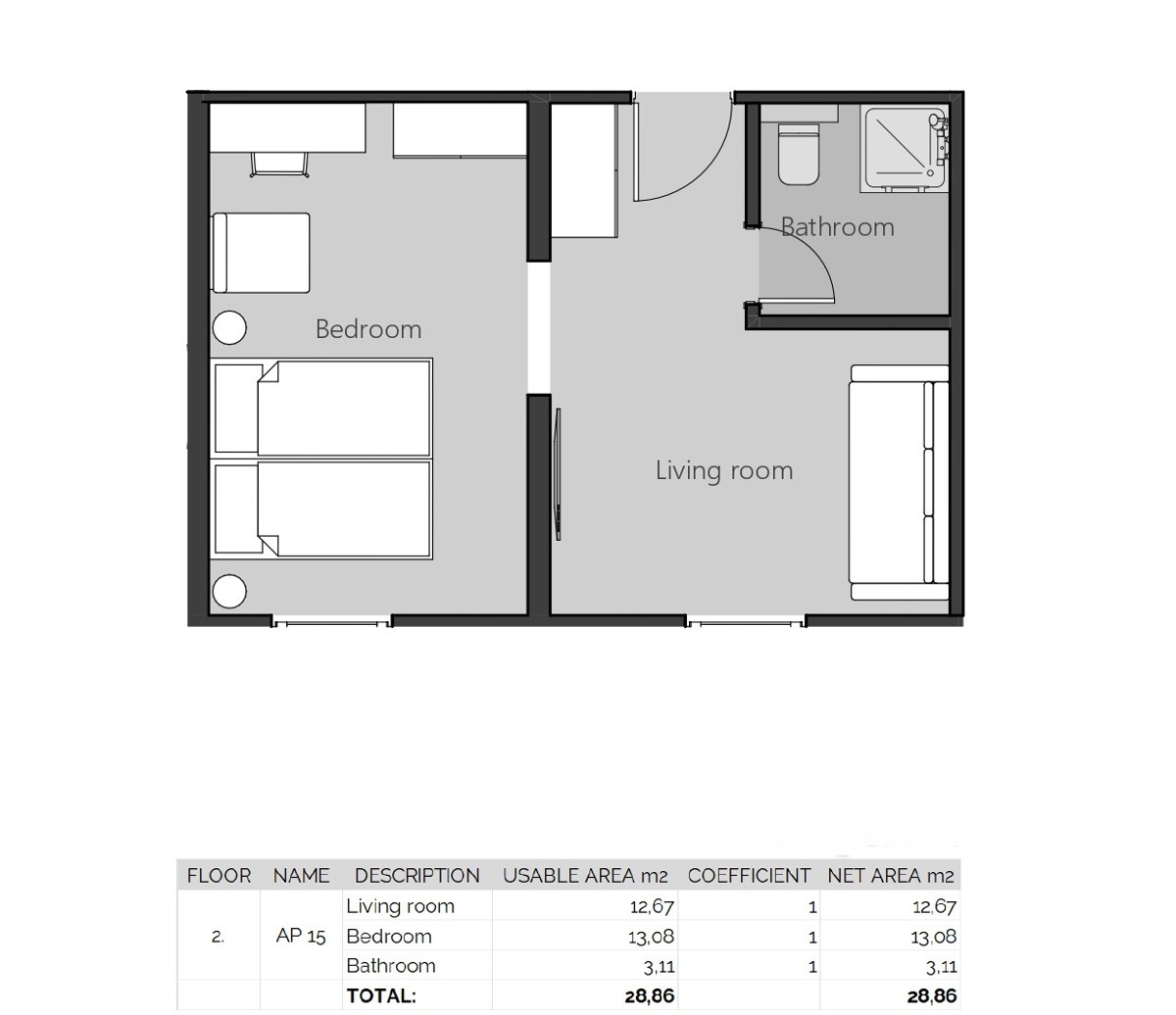 Crikvenica, nuova costruzione, moderno appartamento monolocale di 29 m2 al secondo piano, ascensore, vendita