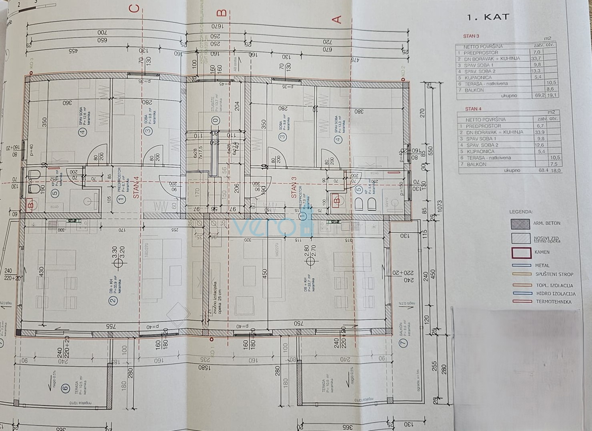 Città di Krk, area più ampia, terreno 870 m2 con permesso di costruzione, vista mare, in vendita