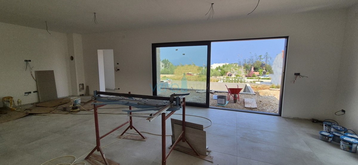 Malinska, isola di Krk, nuova costruzione, casa bifamiliare, piscina, giardino, vista