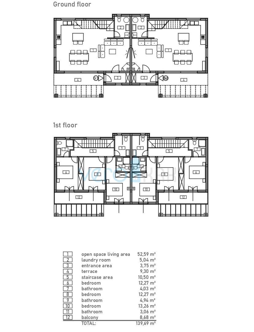 Malinska, isola di Krk, nuova costruzione, casa bifamiliare, piscina, giardino, vista