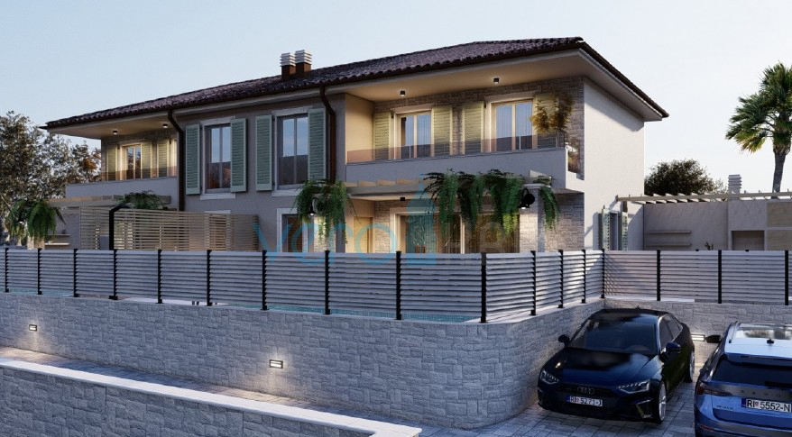 Malinska, isola di Krk, nuova costruzione, casa bifamiliare, piscina, giardino, vista