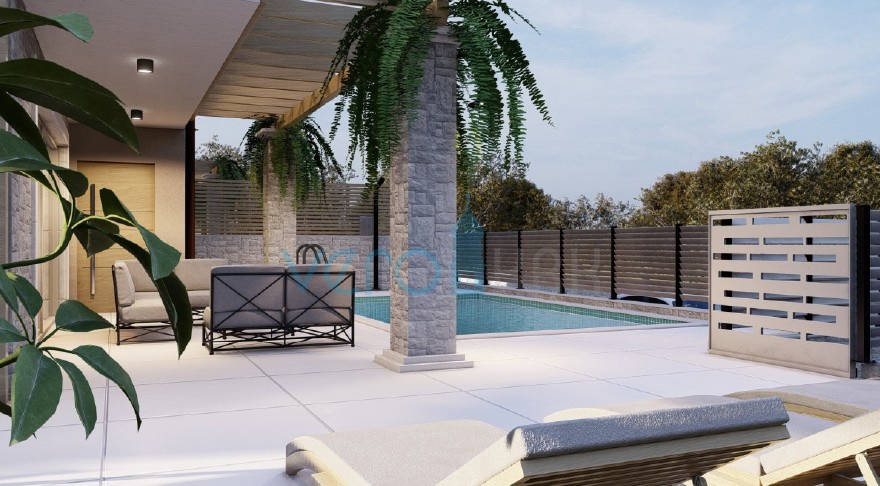 Malinska, isola di Krk, nuova costruzione, casa bifamiliare, piscina, giardino, vista