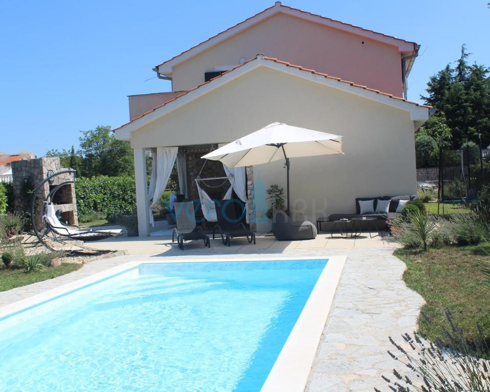 Isola di Krk, Šilo, periferia, casa familiare indipendente, giardino, piscina, vista mare, in vendita