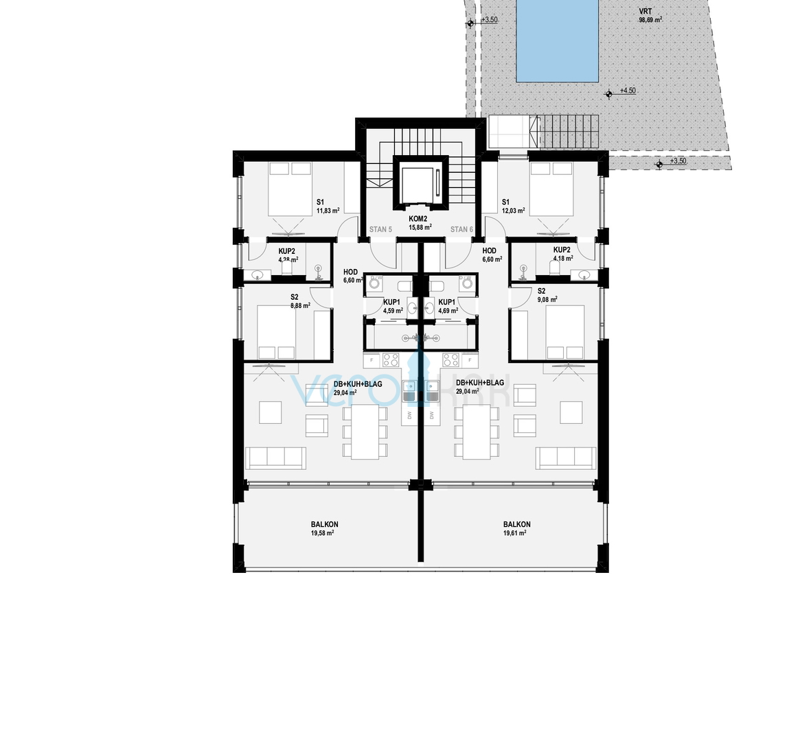 Omišalj, isola di Krk, terreno edificabile 970 m2, permesso di costruzione, seconda fila dal mare, vista, vendita