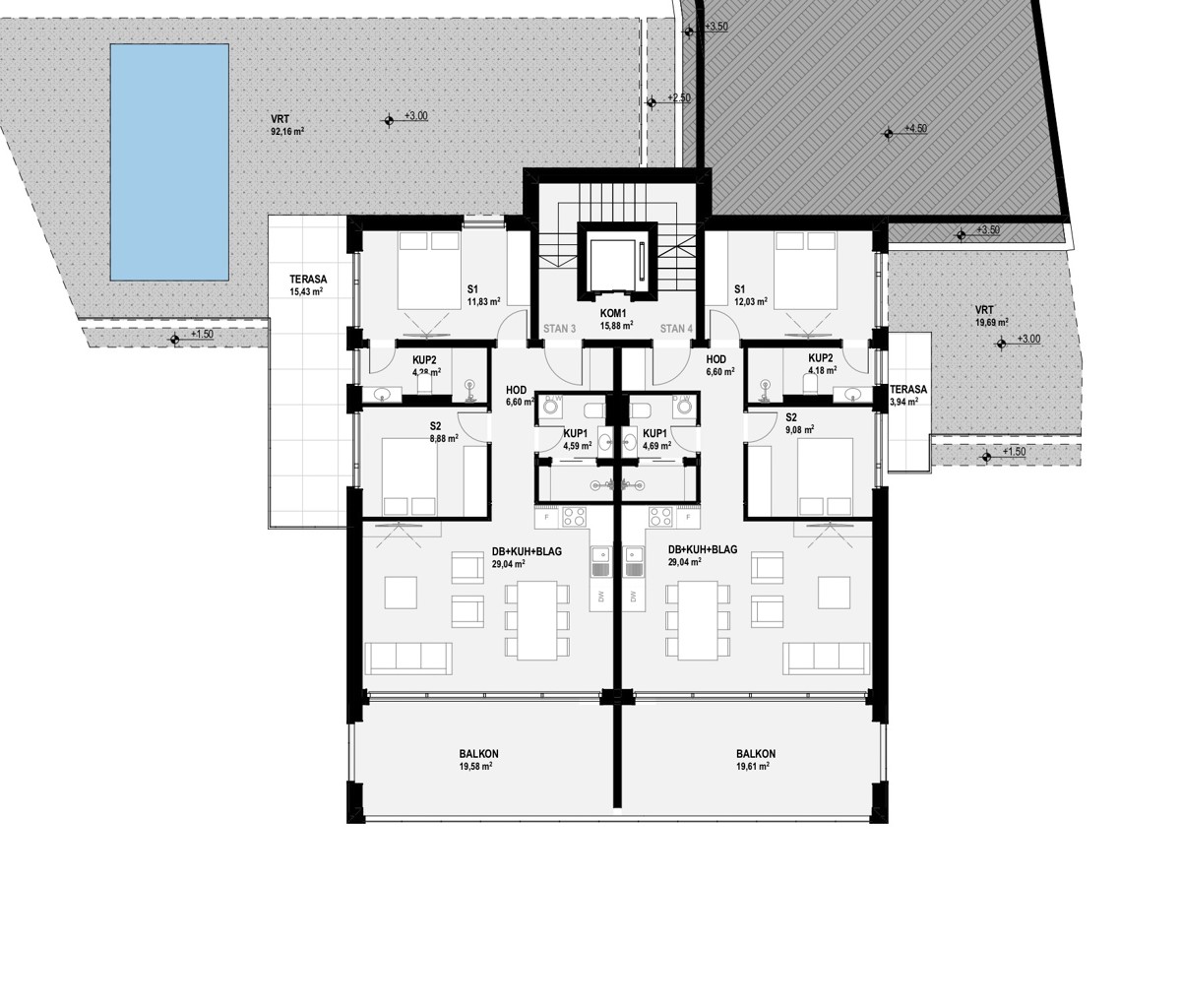 Omišalj, isola di Krk, terreno edificabile 970 m2, permesso di costruzione, seconda fila dal mare, vista, vendita