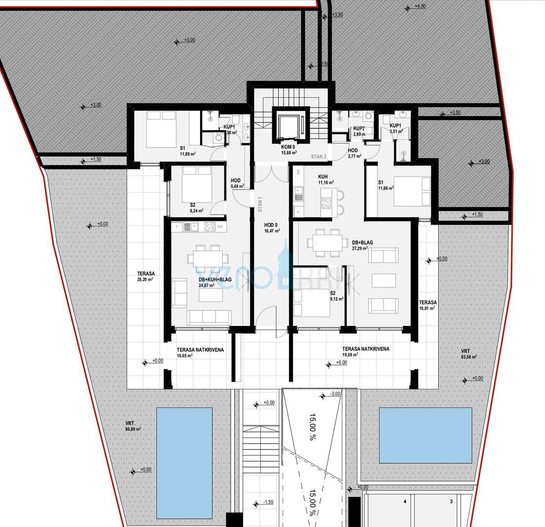 Omišalj, isola di Krk, terreno edificabile 970 m2, permesso di costruzione, seconda fila dal mare, vista, vendita