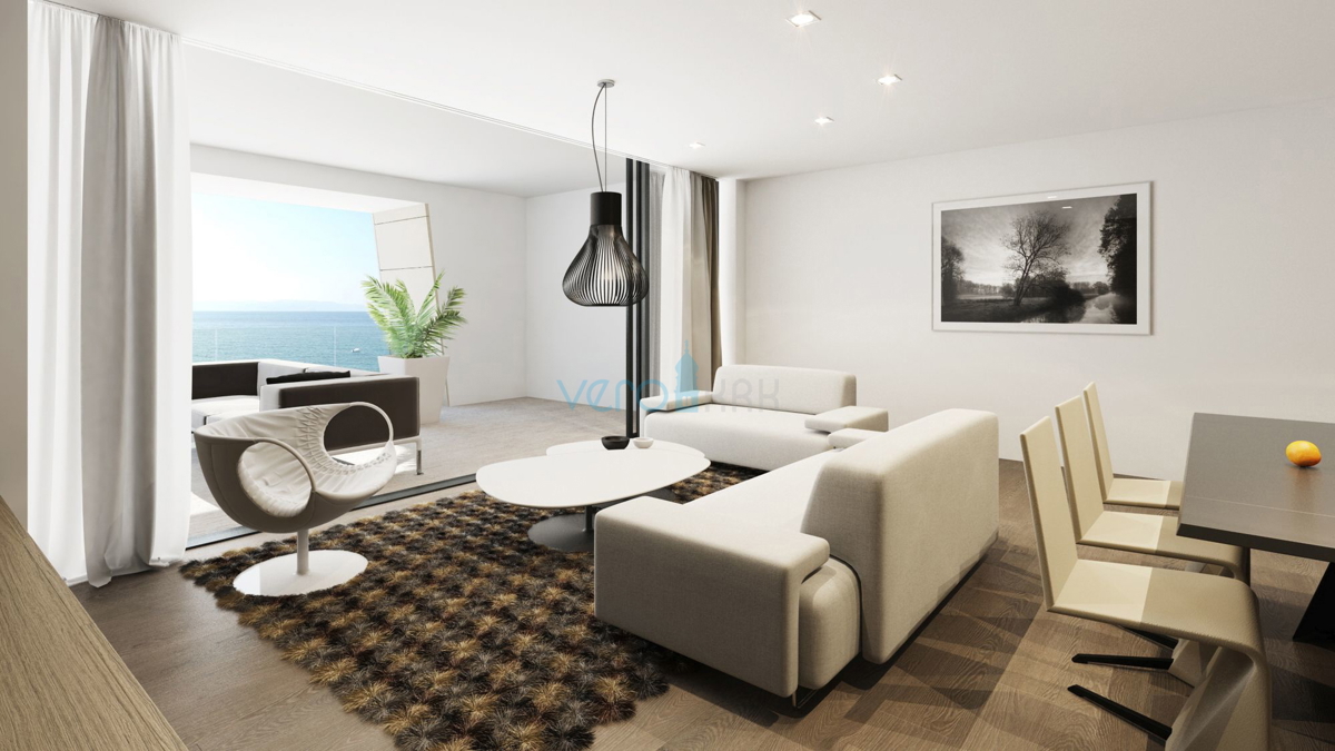 Malinska, isola di Krk, appartamento di lusso con piscina al piano terra, nuova costruzione, giardino, 150 m dal mare, in vendita