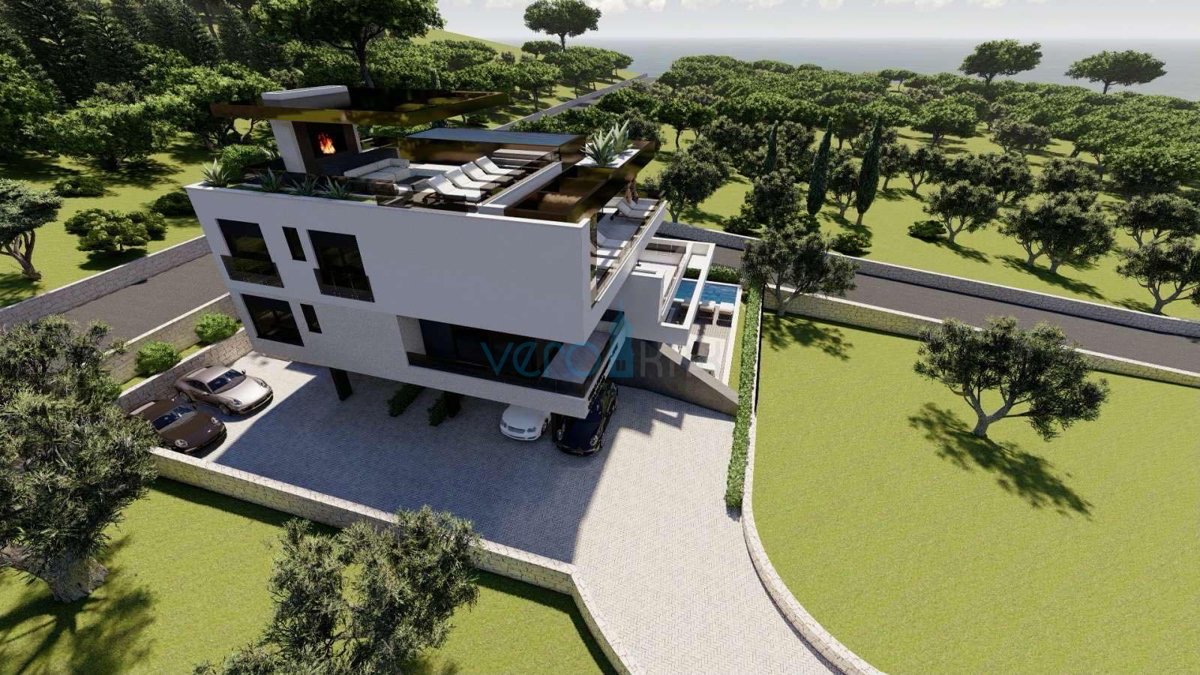 Città di Krk, moderno attico di 162 m2 con vista mare e piscina, in vendita