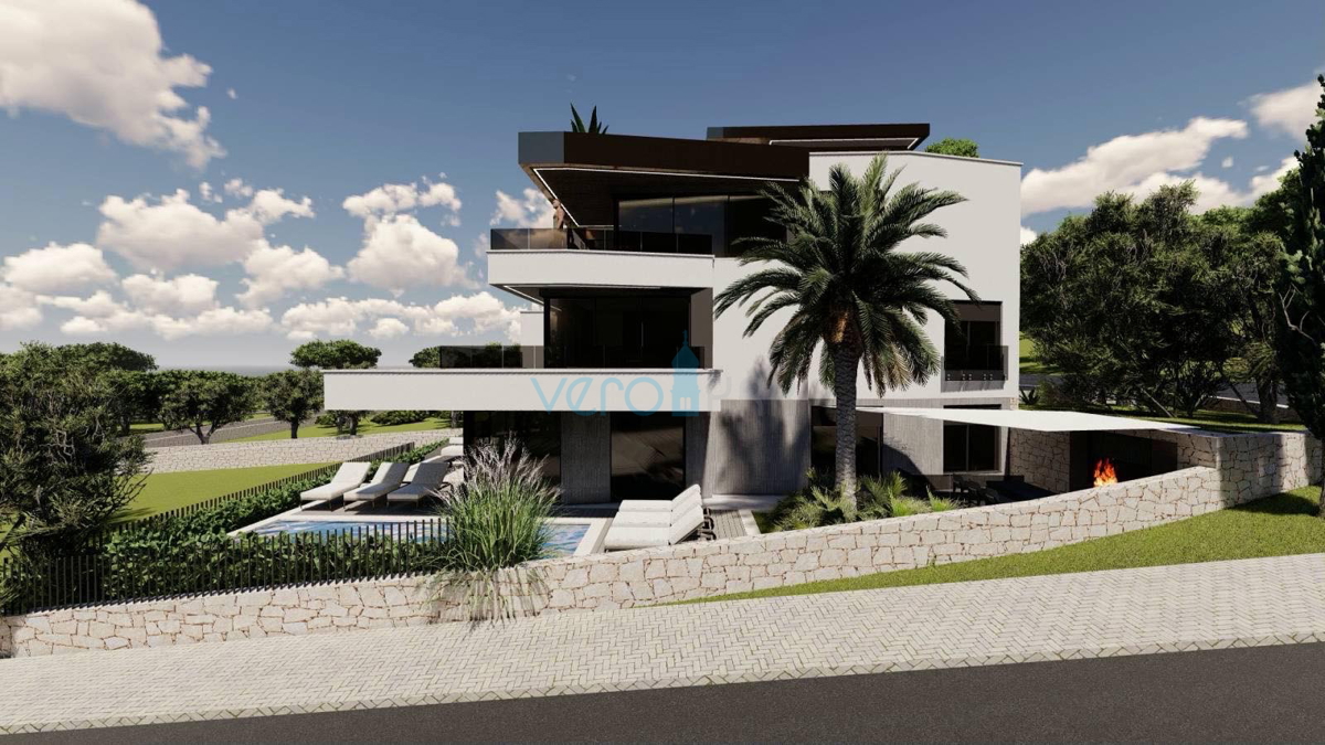 Città di Krk, moderno attico di 162 m2 con vista mare e piscina, in vendita