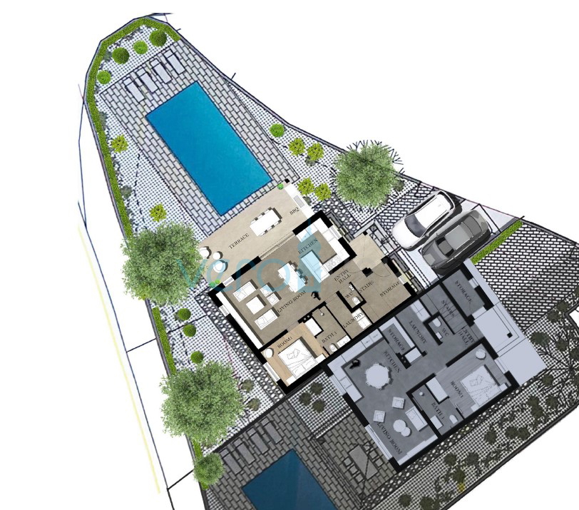 Città di Krk, periferia, villa bifamiliare, nuova costruzione, piscina, vendita