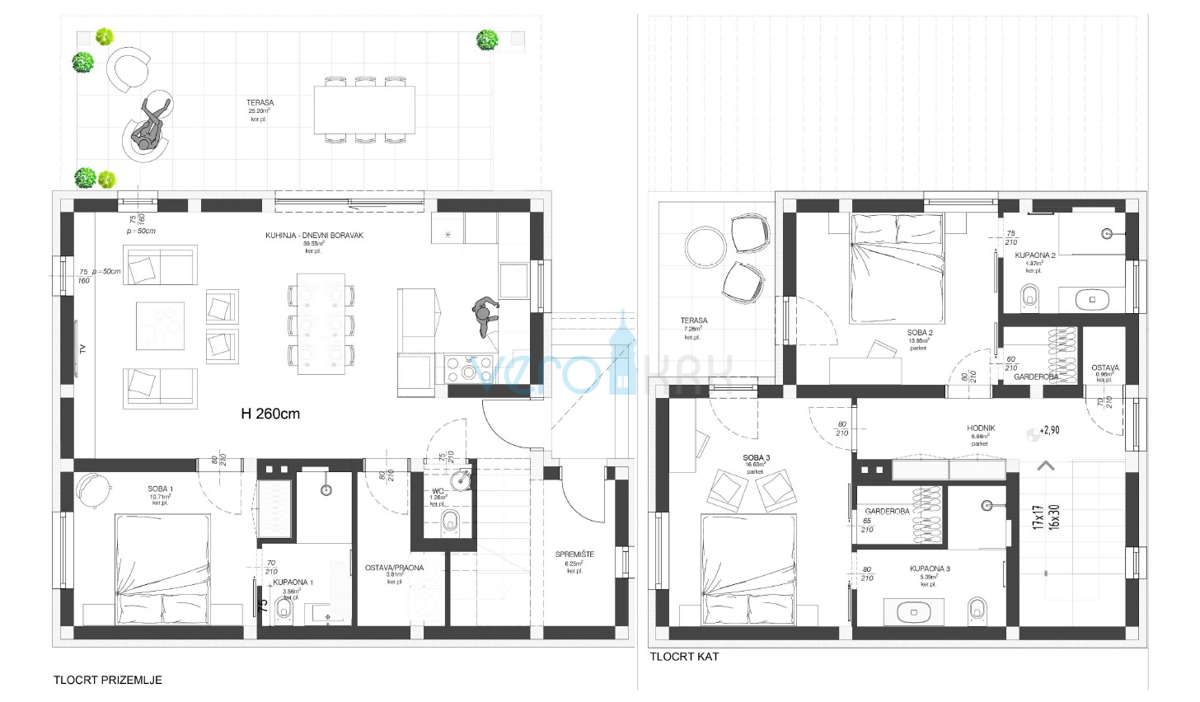 Città di Krk, periferia, villa bifamiliare, nuova costruzione, piscina, vendita