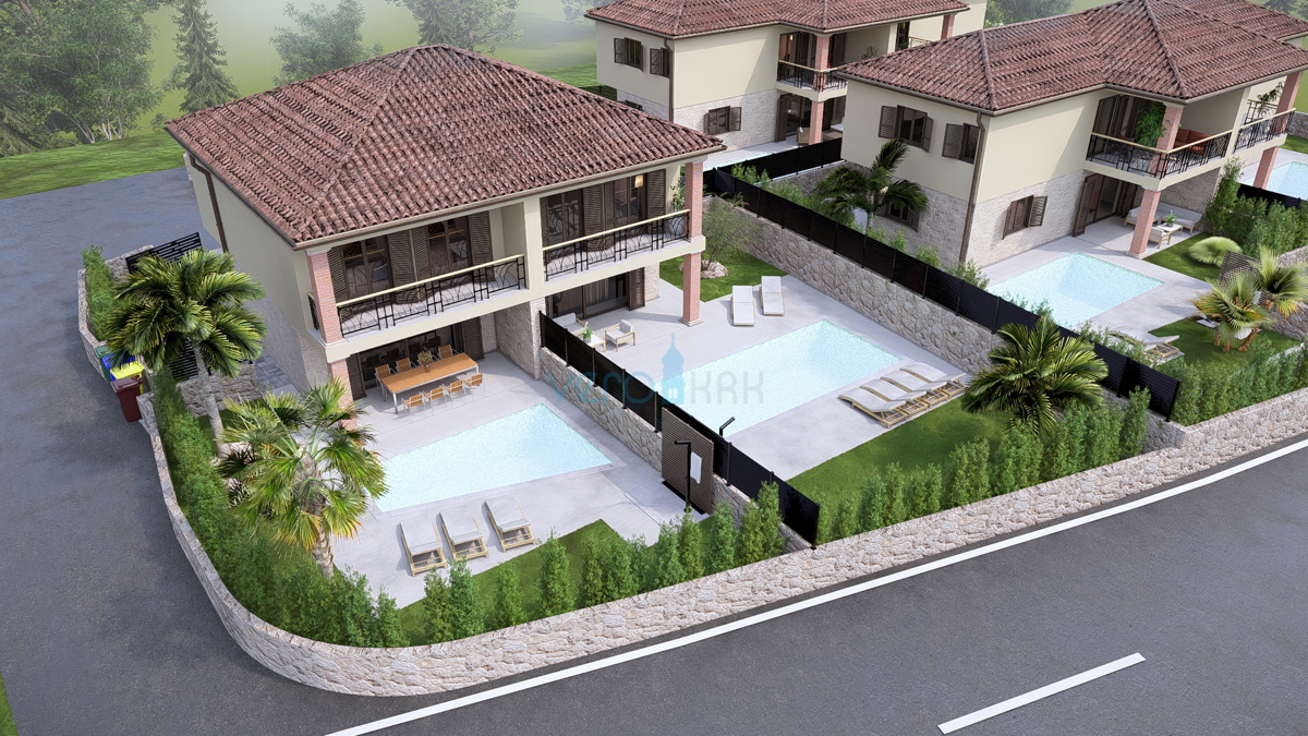 Isola di Krk, Linardići, terreno 2048 m2, progetto per resort, tre ville, vendita