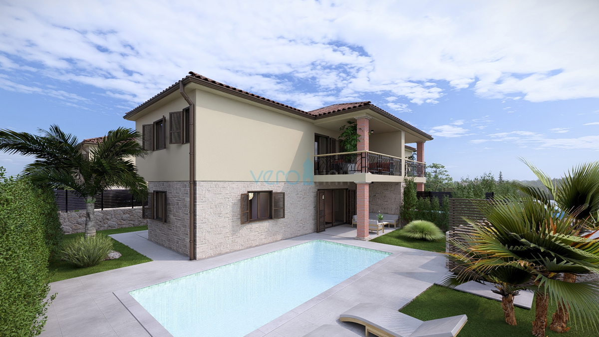 Isola di Krk, Linardići, terreno 2048 m2, progetto per resort, tre ville, vendita