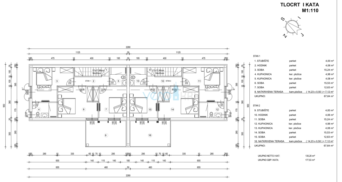 Krk, dintorni, Linardić terreno 2048m2, progetto resort, tre ville, in vendita