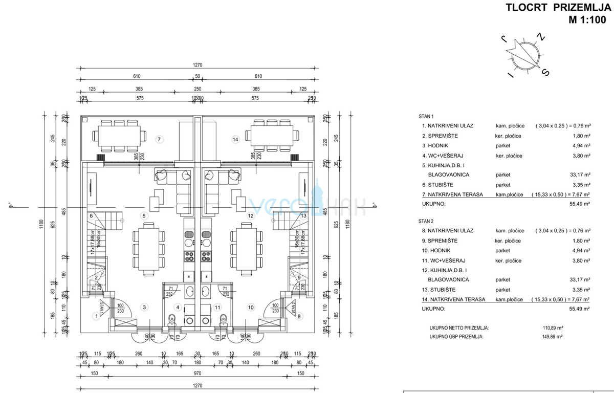 Krk, dintorni, Linardić terreno 2048m2, progetto resort, tre ville, in vendita