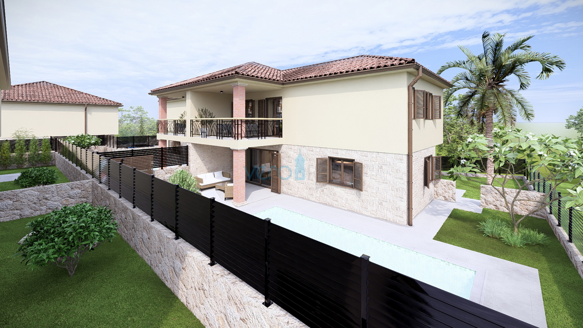 Isola di Krk, Linardići, terreno 2048 m2, progetto per resort, tre ville, vendita