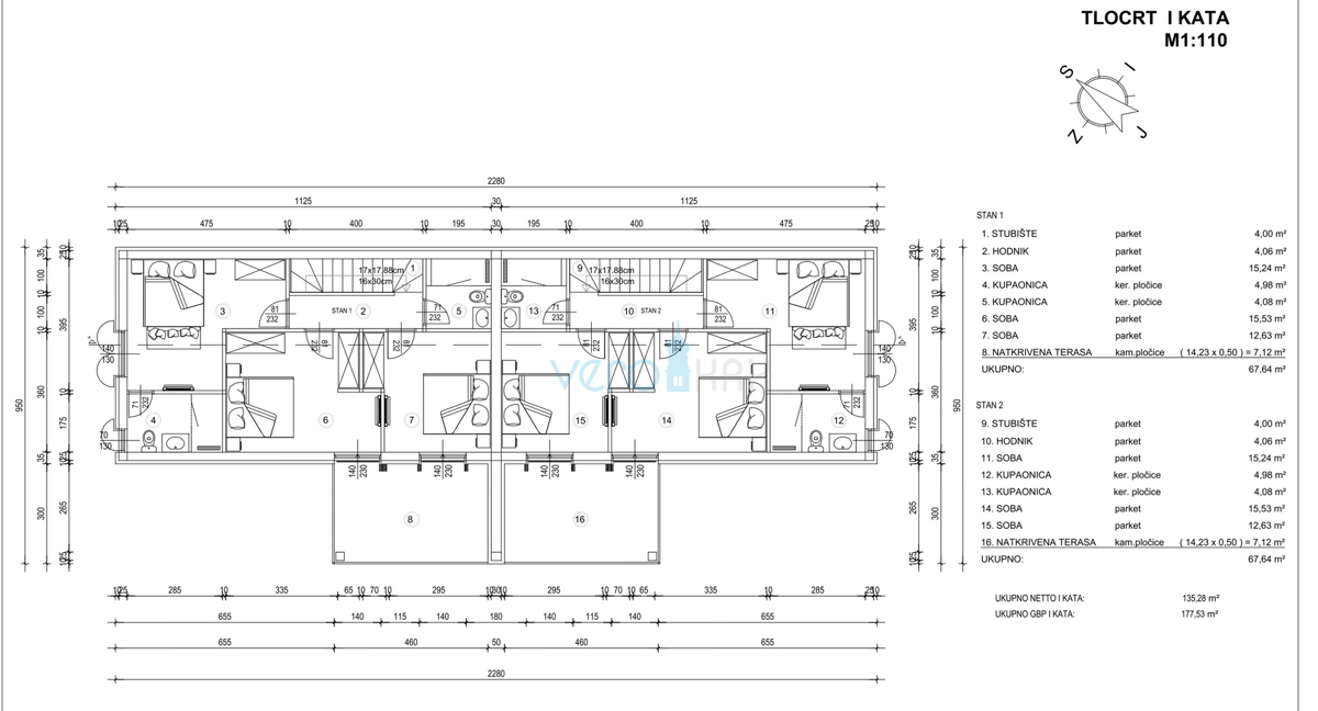 Krk, dintorni, Linardić terreno 2048m2, progetto resort, tre ville, in vendita