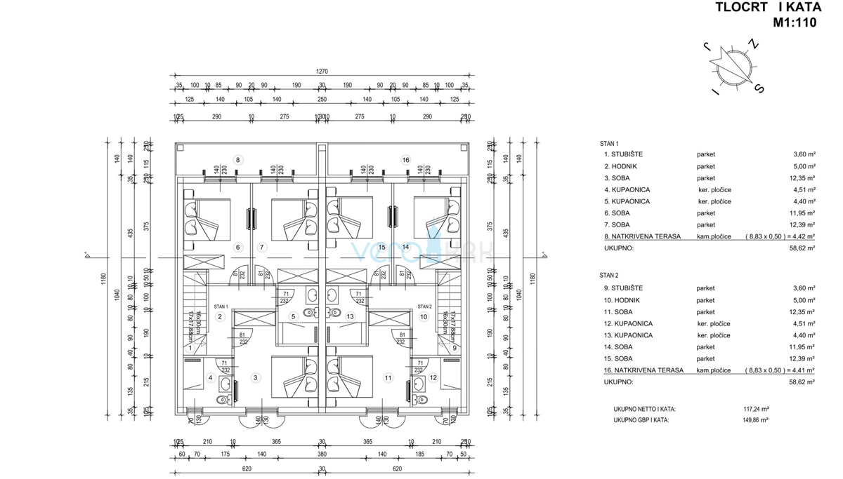 Krk, dintorni, Linardić terreno 2048m2, progetto resort, tre ville, in vendita