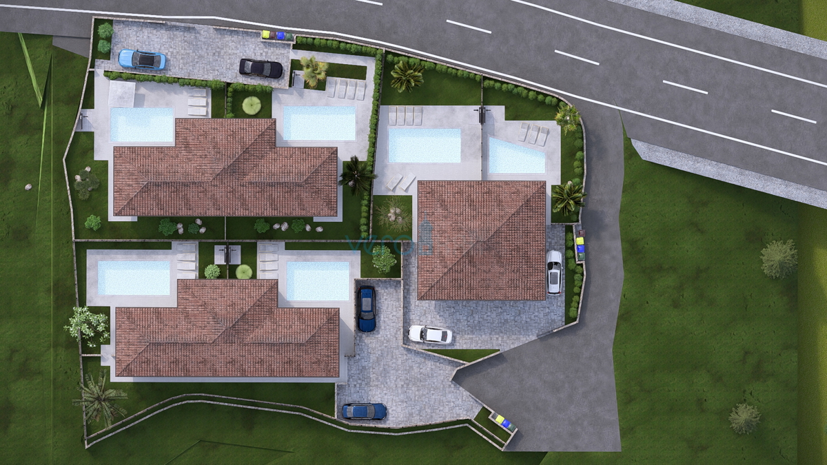 Isola di Krk, Linardići, terreno 2048 m2, progetto per resort, tre ville, vendita