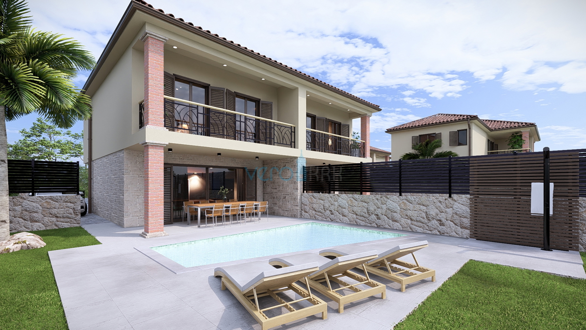 Isola di Krk, Linardići, terreno 2048 m2, progetto per resort, tre ville, vendita