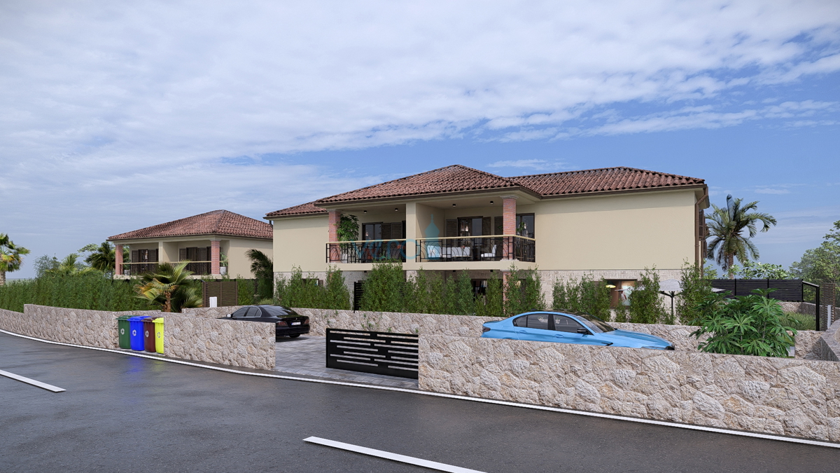 Isola di Krk, Linardići, terreno 2048 m2, progetto per resort, tre ville, vendita