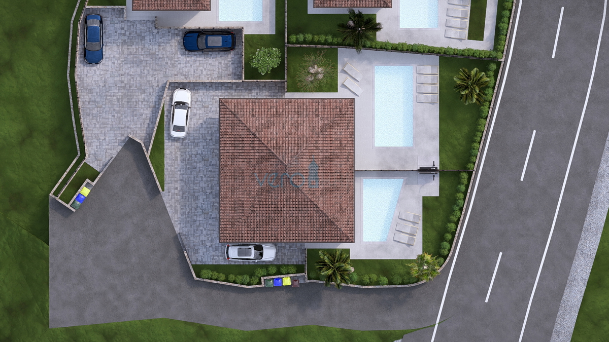 Isola di Krk, Linardići, terreno 2048 m2, progetto per resort, tre ville, vendita