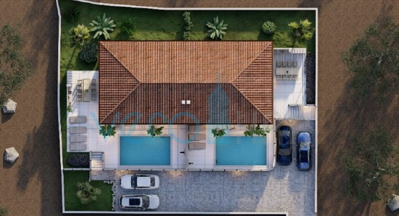 Malinska, isola di Krk, nuova costruzione, casa bifamiliare, piscina, giardino, vista